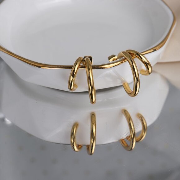 ⚡Gold Double Hoop Earrings Stylish Twisted Hoop Earrings for Women Fashion - Picture 7 of 7